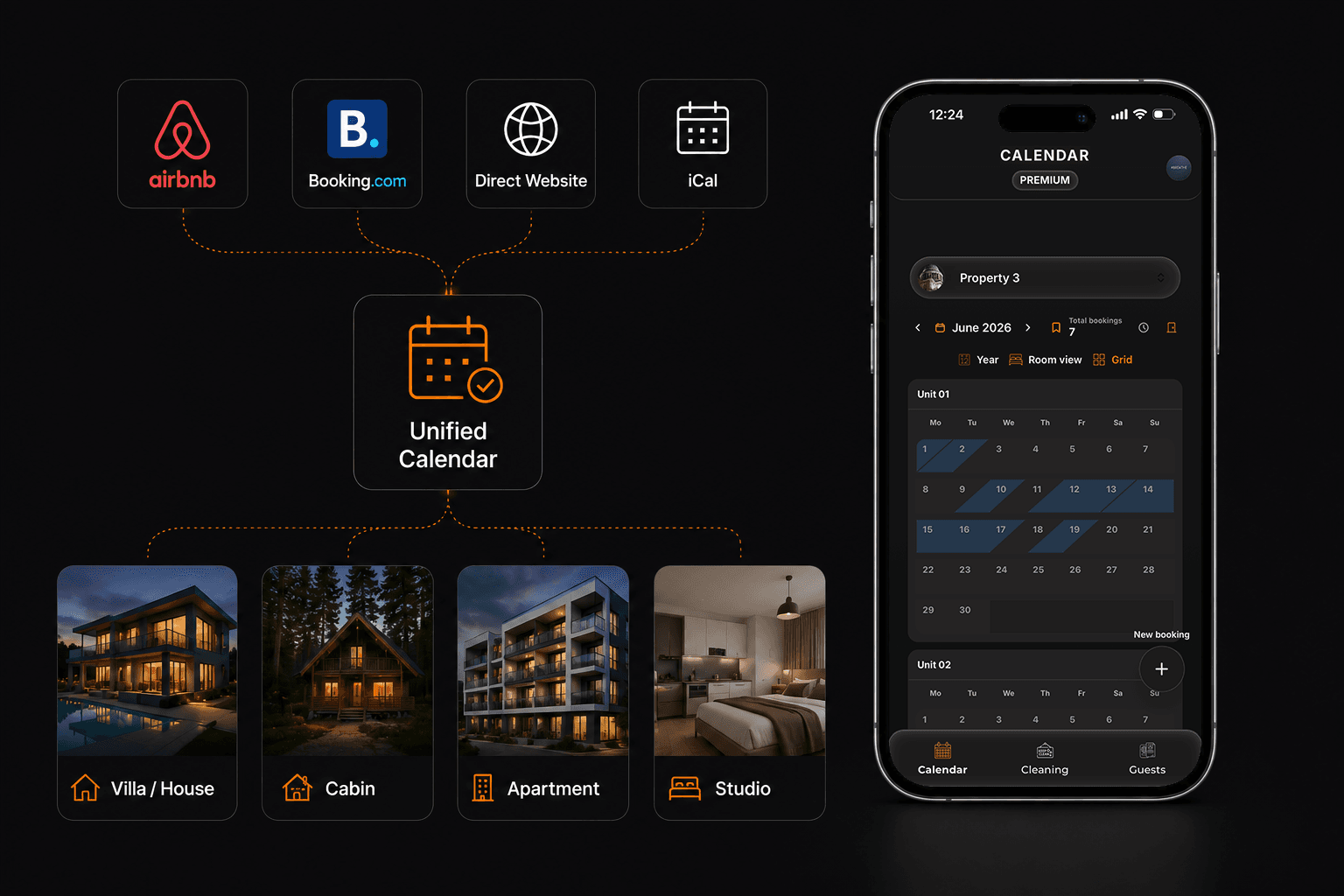 Synced Airbnb and Booking.com calendar in Plan4Host