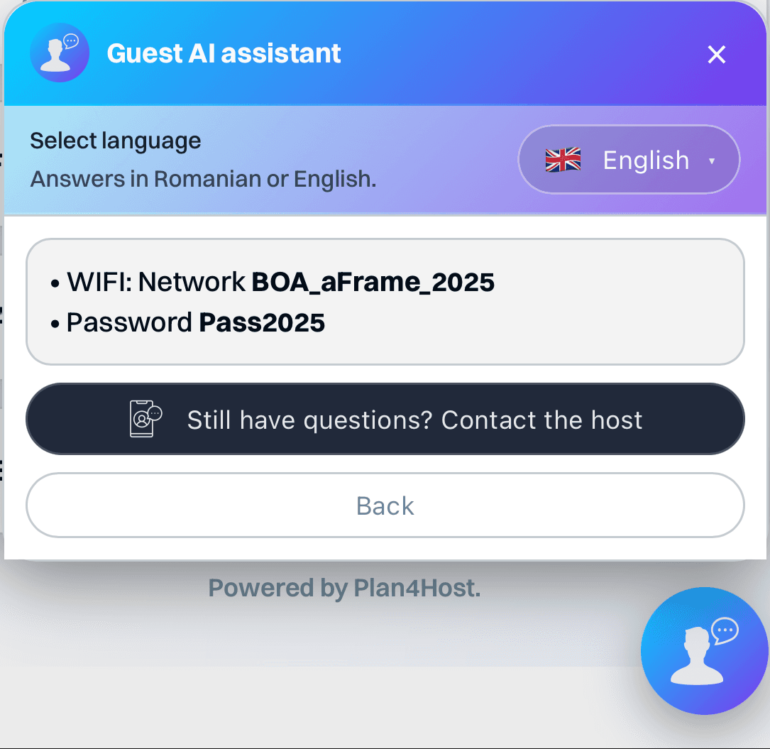 Guest AI assistant Wi-Fi answer example